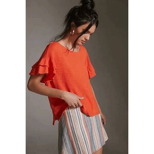 Pilcro X Anthropologie Heritage Femme Ruffle Sleeve Tee Orange Large NWOT